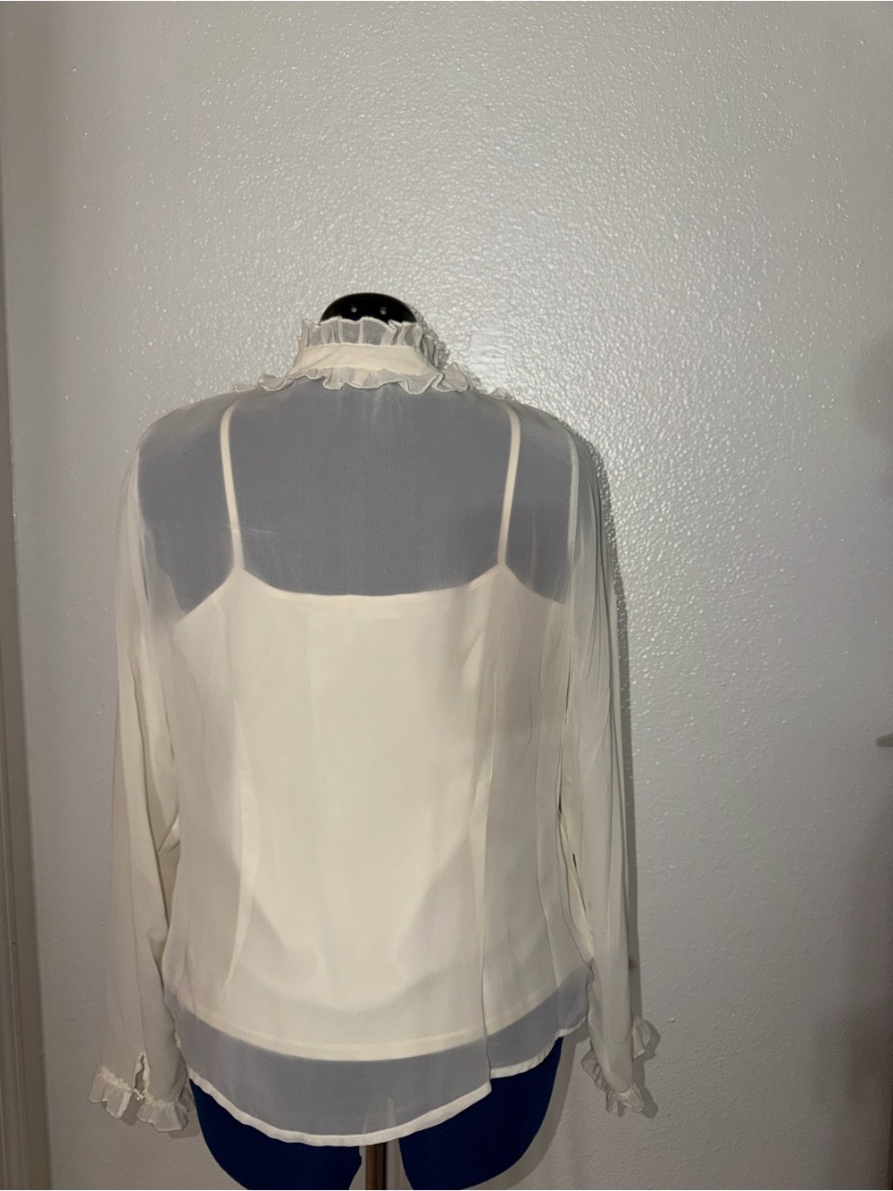 Women's Ivory Ruffle Front Blouse - Picture 3 of 12